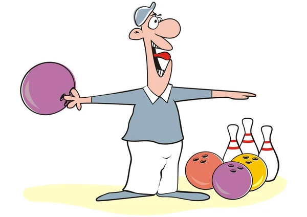 Mann Und Bowling Vektor Ikone Lustige Illustration — Stockvektor