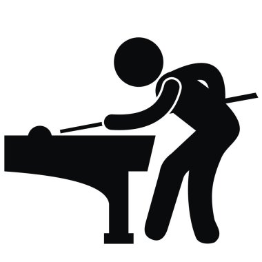 Bilardo, siyah vektör simgesi, Bilardo masası tarafından adam silüeti