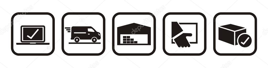 package tracking online purchase, web vector icons, black and white colors