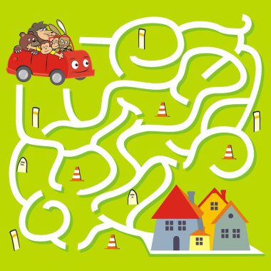 Maze, şehre giden doğru yolu bul. Vektör resmi