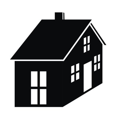 Pencere, kapı, çatı ve baca ile Ev, vektör simgesi