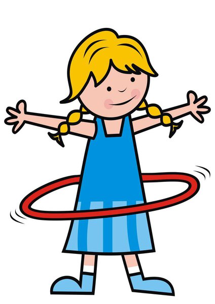 Girl and hula hoop, cute vector illustration