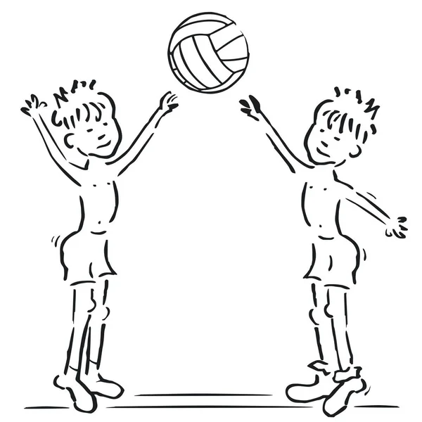 Мальчики Волейбол Векторная Иллюстрация Эскиз Черно Белое Изображение — стоковый вектор