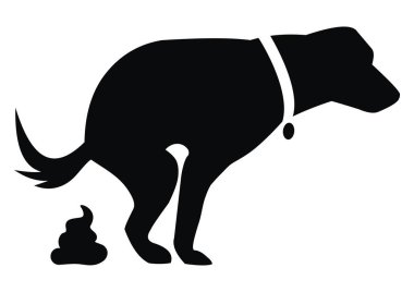 Köpek ve dışkı, siyah siluet, vektör illüstrasyon