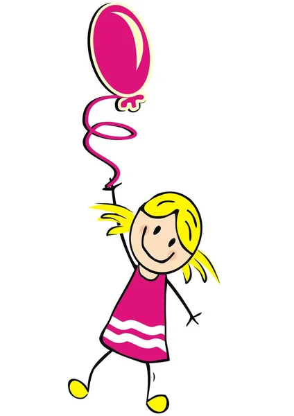 Fille Avec Ballon Violet Illustration Vectorielle Drôle Enfant Souriant Tient — Image vectorielle