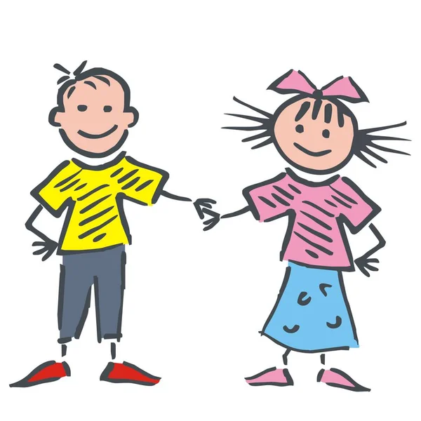 Två Lyckliga Små Barn Små Leende Flicka Och Pojke Rolig — Stock vektor