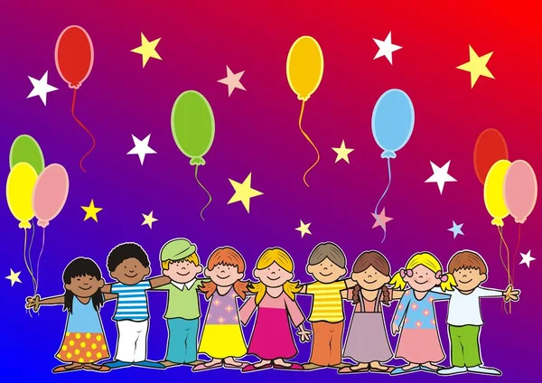 Gelukkige Kinderen Ballonnen Banner Veelkleurige Achtergrond Eps — Stockvector