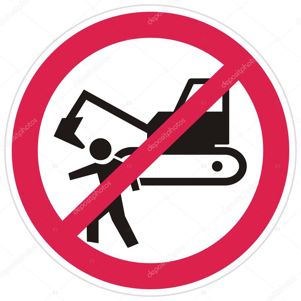 No movement of people, traffic sign, digger and person at red circle frame, vector icon. Beware, risk of injury, construction site. Prohibition of movement of persons near work machines