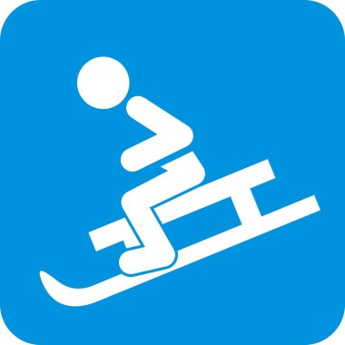 kızak beyaz siluet mavi çerçeveli kişi, vektör simge