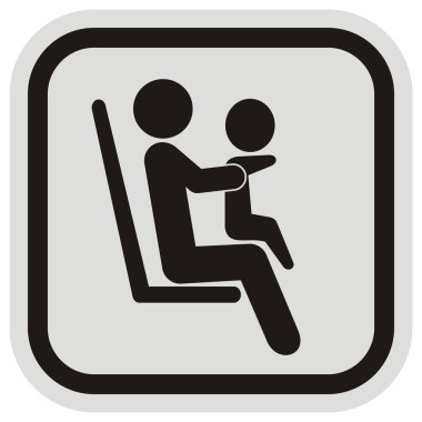 Çocuklu anneler için bebek sahibi bir kadın silueti. Vektör simgesi. Gri ve siyah çerçeve.