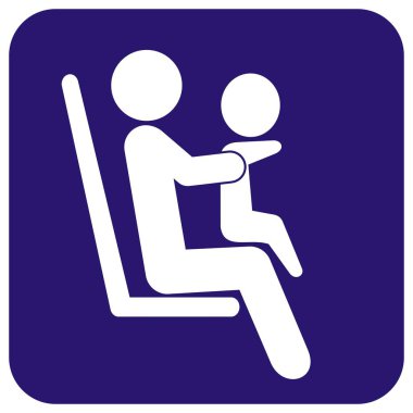 Çocuklu anneler için bir oda. Mavi arka planda bebeği olan beyaz bir kadın silueti. Vektör simgesi. 