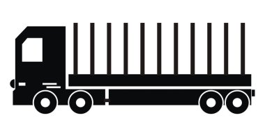 Römorklu kamyon, siyah siluet, vektör simgesi