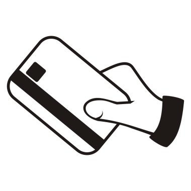 el ve kredi kartı, siyah ve beyaz vektör simgesi