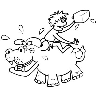 hippo and veterinarian, funny illustration, vector icon, coloring bbook clipart