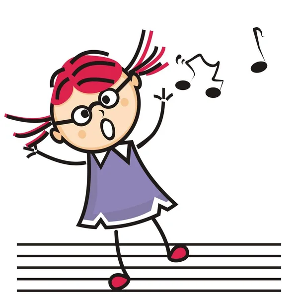 Cantando Niña Fondo Son Pentagrama Notas Musicales Icono Vector — Vector de stock