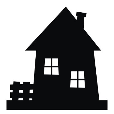 Çitli ev, siyah siluet, vektör simgesi