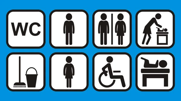 wc tuvalet, emzirme odası, bebek soyunma odası, çerçeve siyah vektör simgeleri