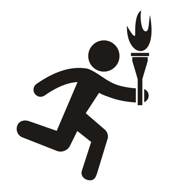 Hombre Corriendo Sosteniendo Una Antorcha Olímpica Silueta Negra Icono Vector — Vector de stock