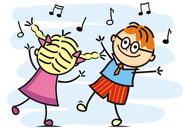 Χορευτικά Και Τραγουδώντας Παιδιά Χορευτικό Ζευγάρι Αστεία Διανυσματική Απεικόνιση — Διανυσματικό Αρχείο