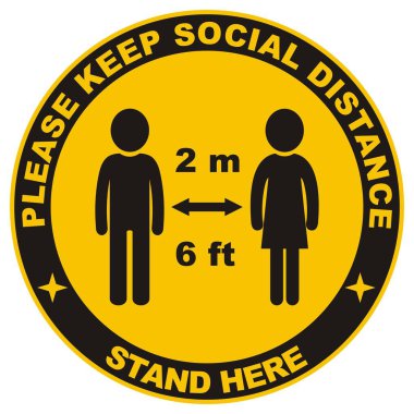 Safe social distance, people, circle vector icon, label on floor clipart