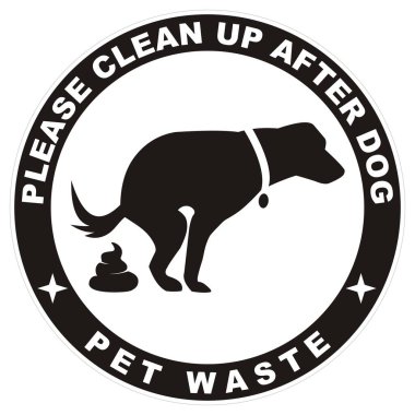 Köpeğinizin arkasını temizleyin. Beyaz arka planda siyah çerçeveli dışkısı olan siyah köpek silueti, vektör illüstrasyonu.