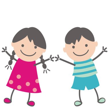 İki küçük çocuk, kız ve erkek, komik vektör çizimi