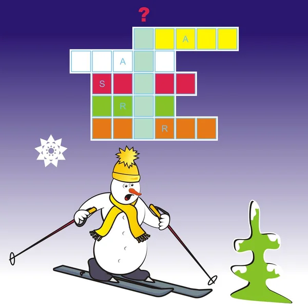 滑雪者 填字游戏 有趣的插图 按颜色填字游戏 — 图库矢量图片