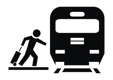Tren platformu, motor ve kişi, siyah vektör simgesi