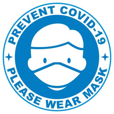 Covid-19 'u engelleyin, lütfen maske takın, mavi daire çerçeve, vektör