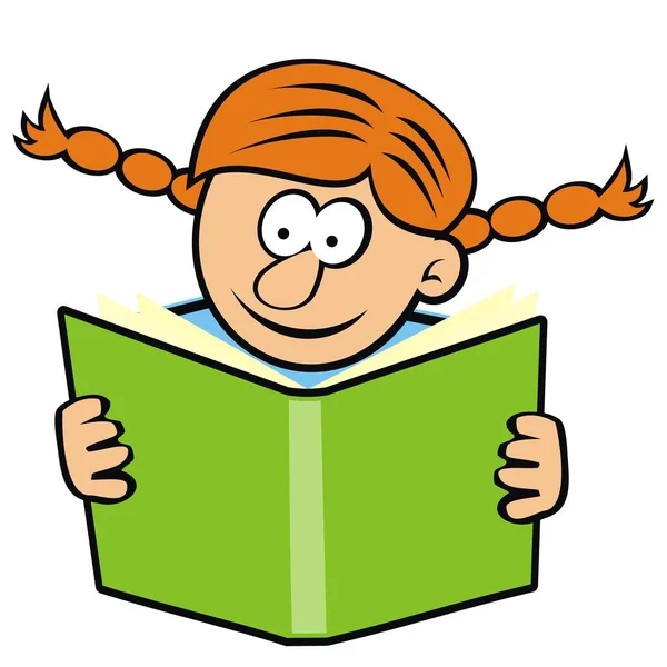 Mädchen Und Grünes Buch Humorvolle Vektorillustration — Stockvektor