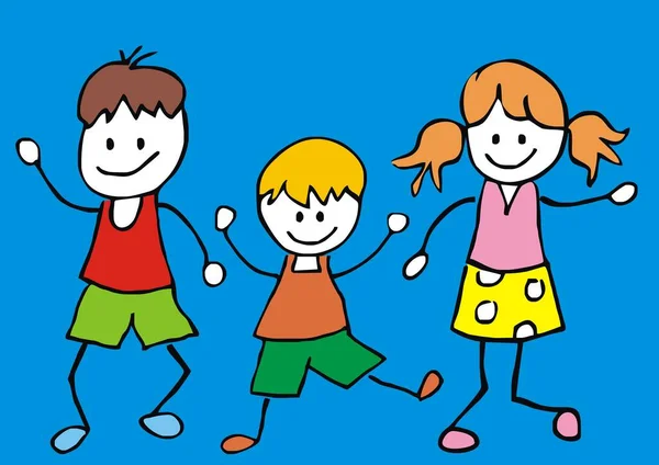 Three Happy Kids Humorous Vector Illustration — Stock Vector
