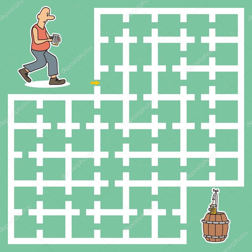 maze, man and beer, vector illustration