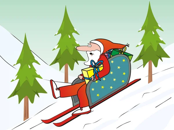 Santa Claus Sleigh Humorous Vector Illustration — Stock Vector