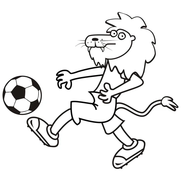 Lion Soccer Ball Coloring Book Children Vector Humorous Illustration — Stock Vector