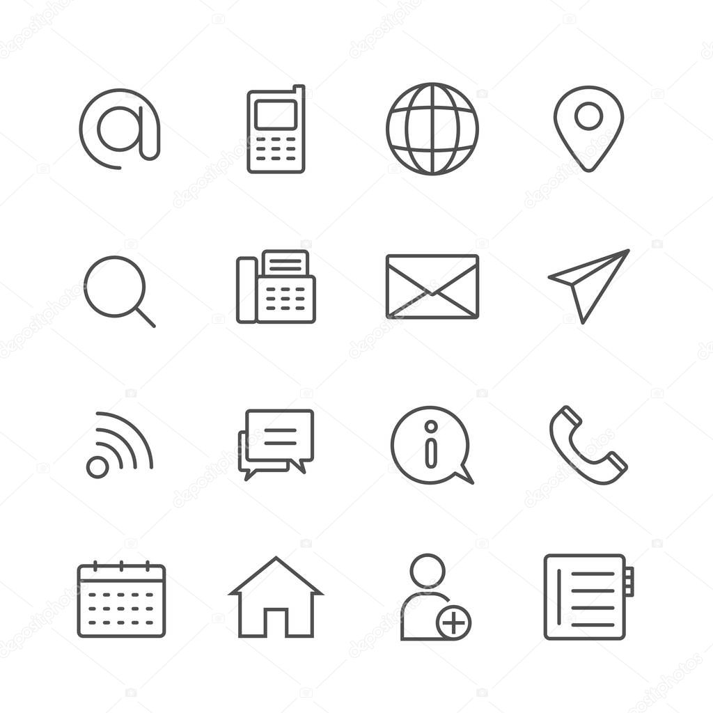 Simple Set of Contact us vector thin line icons, Editable Stroke linear symbol