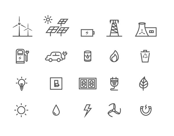 Simple Set by power source of energy vector thin line icons, Editable Stroke