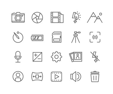 Simple Set of Camera vector thin line icons, Editable Stroke linear symbol clipart