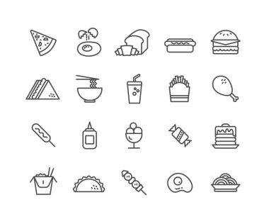 Basit bir Set hızlı gıda vektör ince çizgi simgeler, düzenlenebilir kontur doğrusal sembolleri