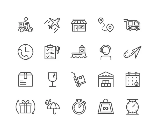 Conjunto Simple Iconos Línea Delgada Vectorial Entrega Símbolos Lineales Editables — Vector de stock