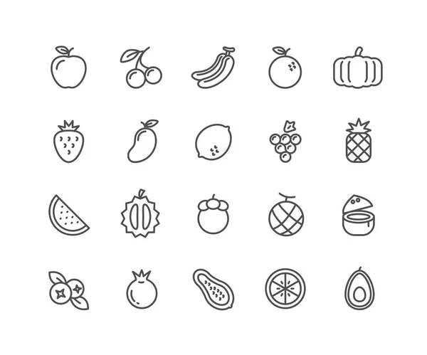 Conjunto Simples Ícones Linha Fina Vetorial Frutas Símbolos Lineares Editáveis — Vetor de Stock