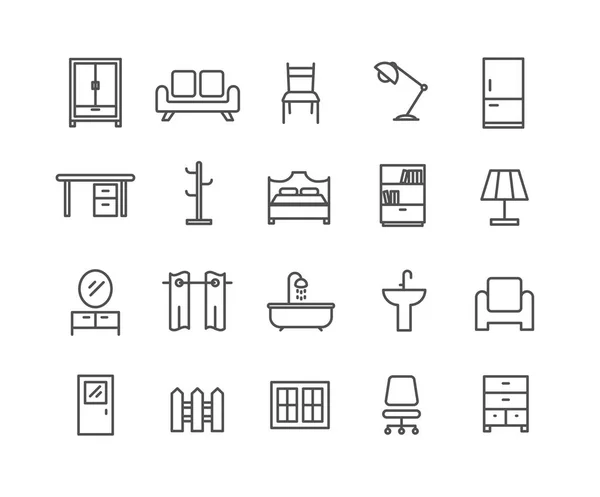Conjunto Simple Iconos Línea Delgada Vectores Muebles Símbolo Lineal Editable — Vector de stock