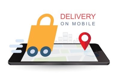 Cep telefonunda teslimat var. İnternetten alışveriş konsepti. Çevrimiçi sıralı bilgi.