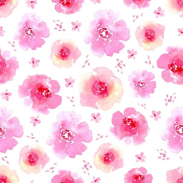 Pembe gül sulu boya Dikişsiz arka plan. Tebrik kartı, düğün davetiye şablon için hassas foral şablon. El çizmek illüstrasyon.