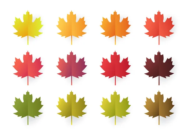 Színes őszi levelek készlet elszigetelt fehér background. Papír vágott lapos 3d stílusú, vektoros illusztráció — Stock Vector