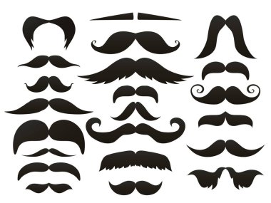 Moustache bıyık izole Icon set. Ağız maskesi vektör toplama için komik sahte bıyıkları. Vektör çizim.