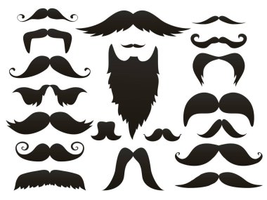 Moustache bıyık izole Icon set. Ağız maskesi vektör toplama için komik sahte bıyıkları. Vektör çizim.