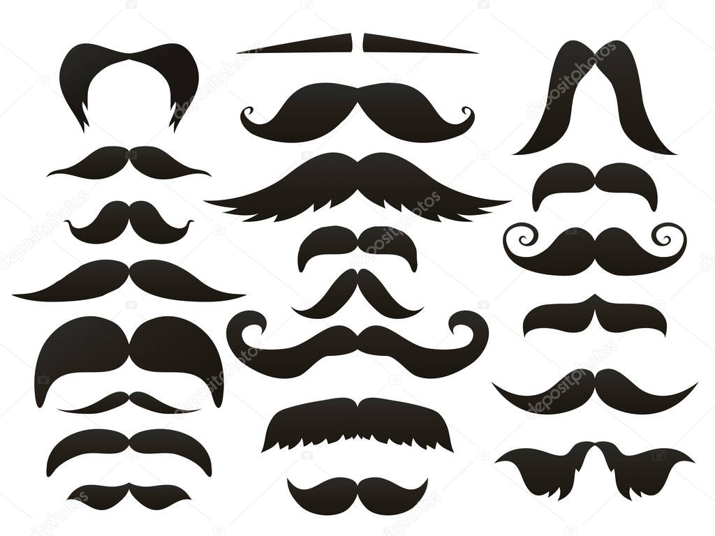 Moustache mustache icon isolated set.Funny fake moustaches for mouth mask vector collection. Vector illustration.