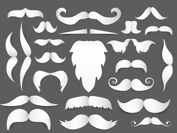 Baffi e barba in stile white paper tagliati con ombra su sfondo grigio. Maschera di Natale o accessori decorazione del movimento. Illustrazione vettoriale . — Vettoriale Stock