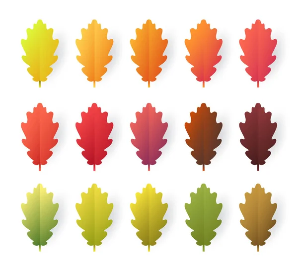 Kleurrijke herfstbladeren set geïsoleerd op een witte achtergrond. Papier knippen 3d vlakke stijl, vectorillustratie — Stockvector