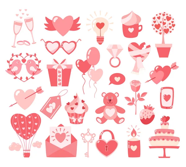 Valentines Day flat icons isolated on white background. Love concept. Design element for engagement,betrothal,wedding or Valentines day. Vector illustration — Stock Vector